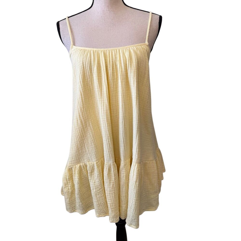 Mable Mini Dress/Beach Cover in Butter Yellow Crinkle Gauze Size S Babydoll